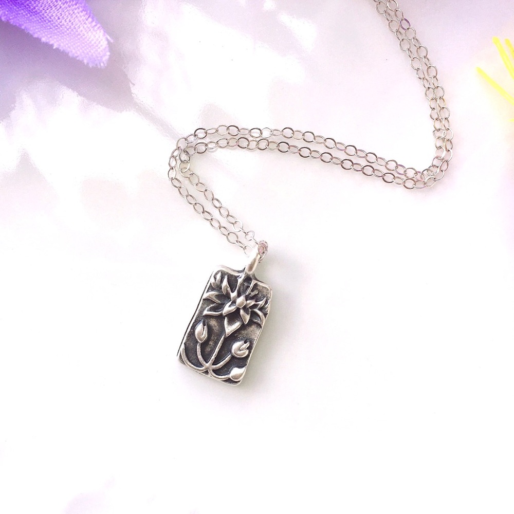 Silver Lotus on Sterling Silver Chain Necklace